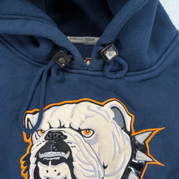VTG Johnny Blaze Bulldog Hoodie Embroidered Graphic Navy Pullover Size XL - Picture 4 of 13